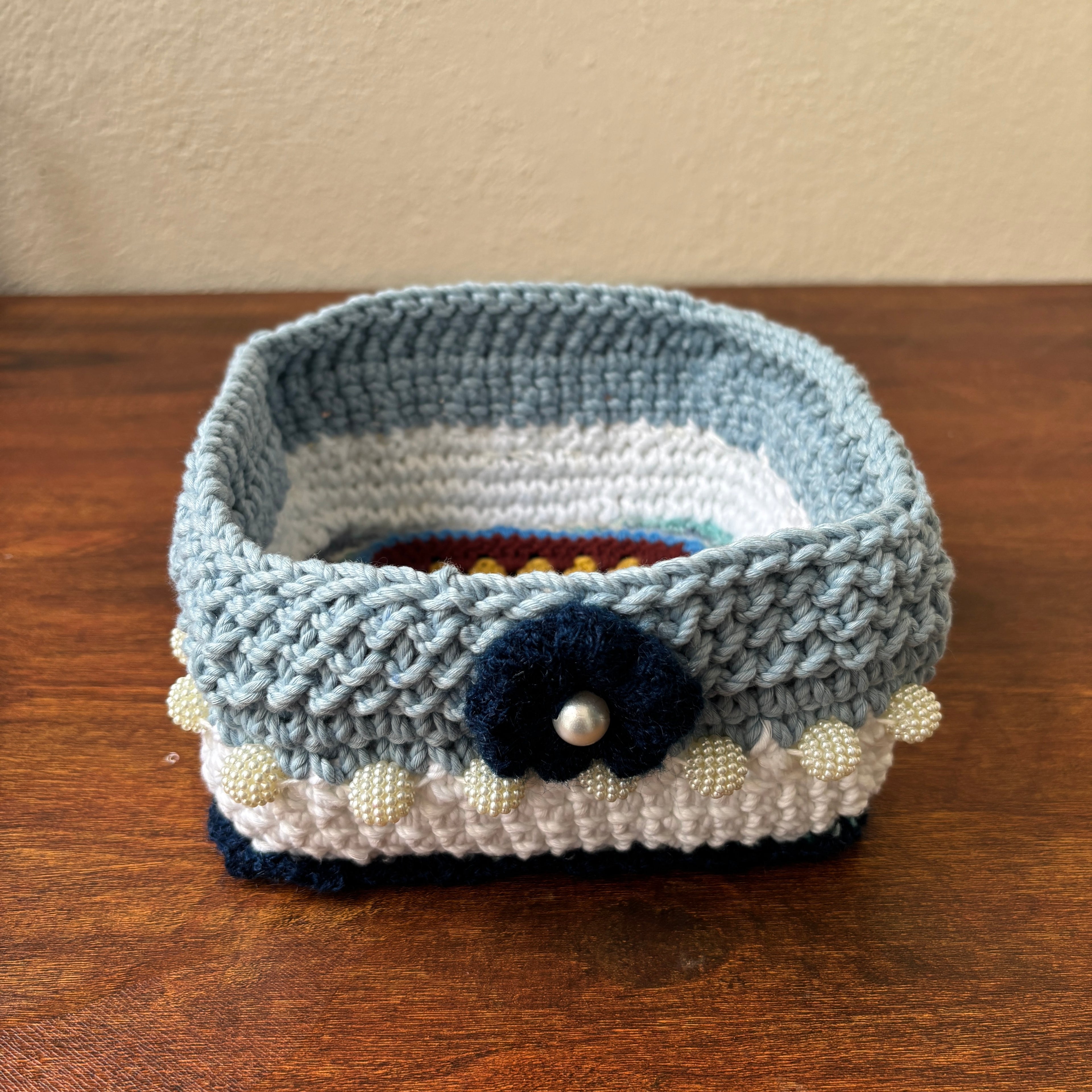Frosty Blue Crochet Storage Basket - Big Size