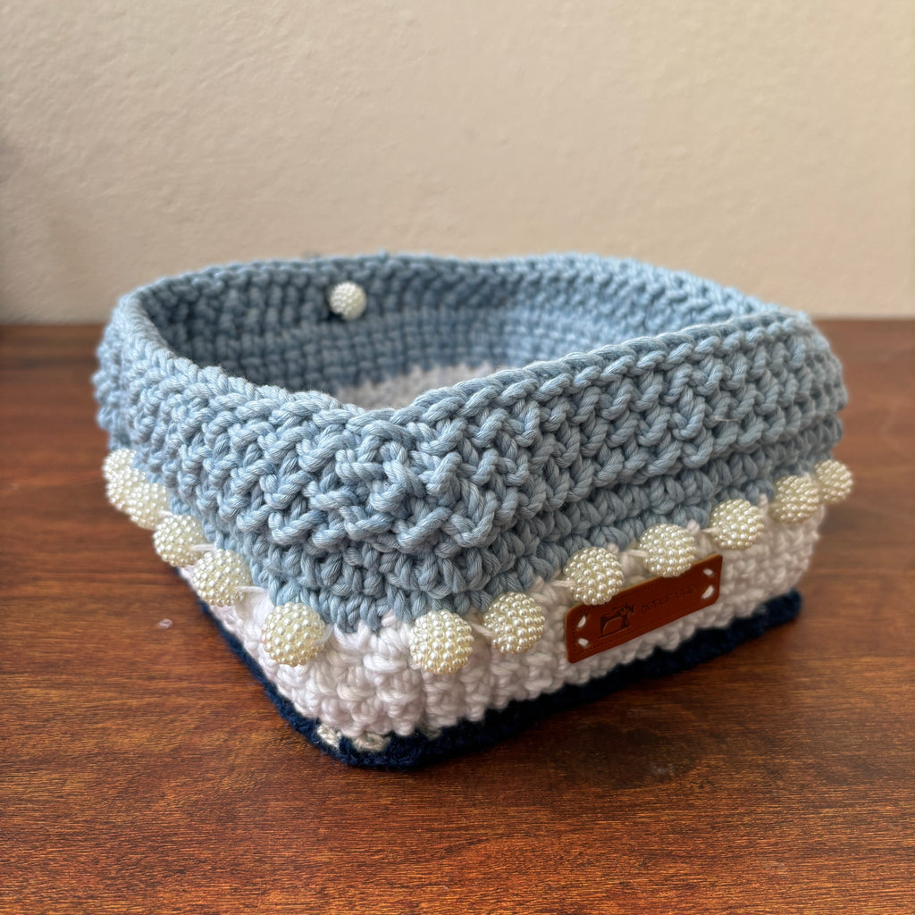 Frosty Blue Crochet Storage Basket - Big Size
