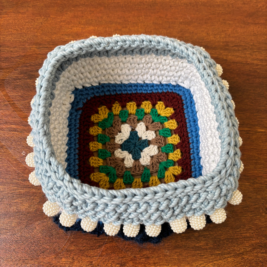 Frosty Blue Crochet Storage Basket - Small Size