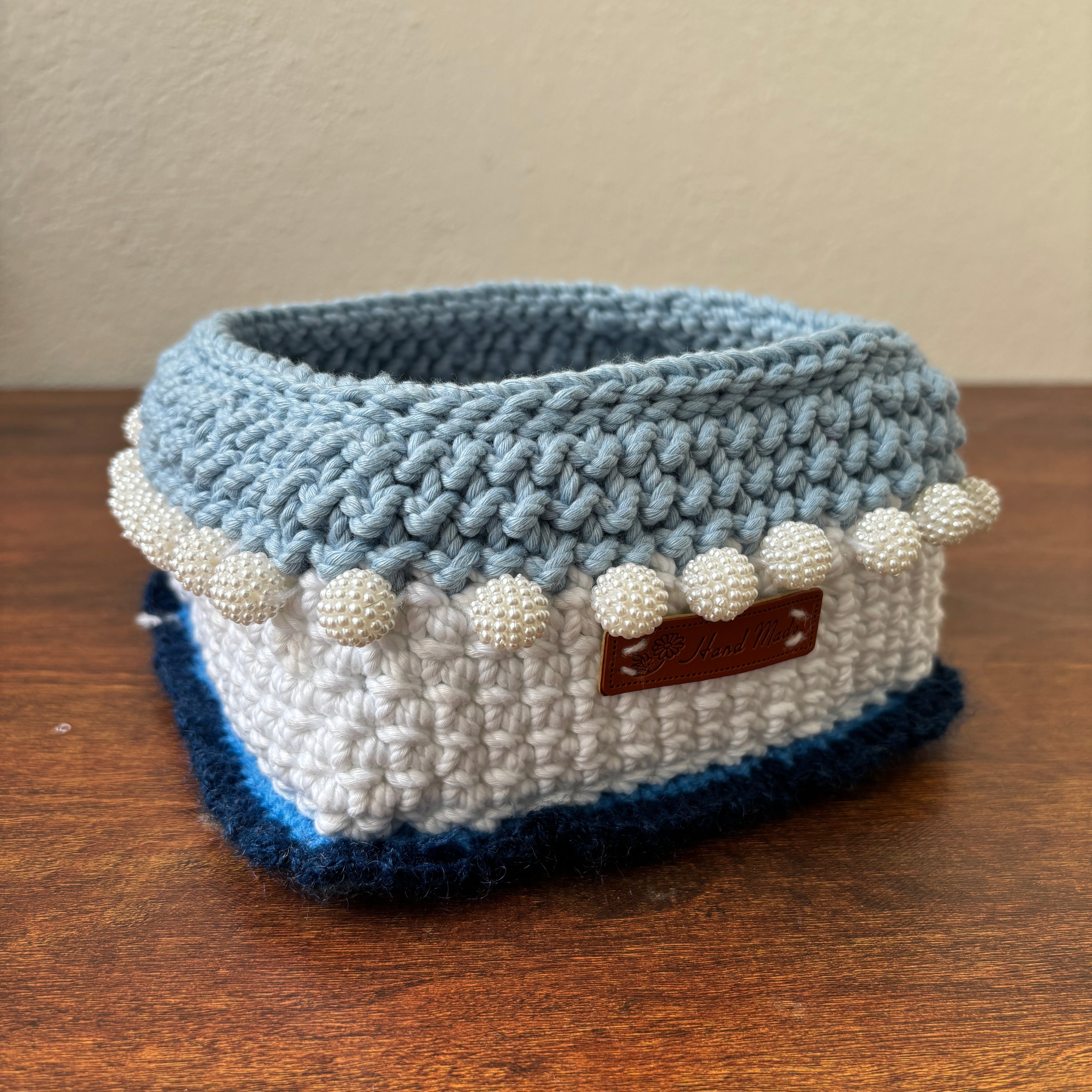Frosty Blue Crochet Storage Basket - Small Size